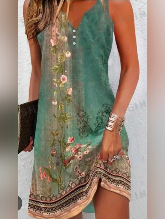 no brand Dresses & Skirts - Teal Floral Boho Slip Dress L